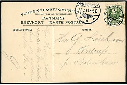 5 øre Fr. VIII på brevkort (Skrænter ved Lønstrup) annulleret med stjernestempel LØNSTRUP og sidestemplet Hjørring d. 28.7.1910 til Ordrup pr. København.