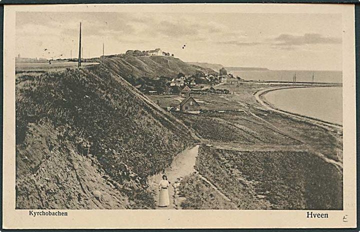 5 öre Gustaf på brevkort (Kirkebakke på øen Hven) stemplet Sankt Ibb d. 30.7.1913 til Holte, Danmark.