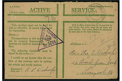 Britisk Honour envelope med feltpoststempel Field Post Office 306 (= Reykjavik) d. 10.4.1942 til Liverpool, England. Unit censur: Passed by Censor No. 3108. 
