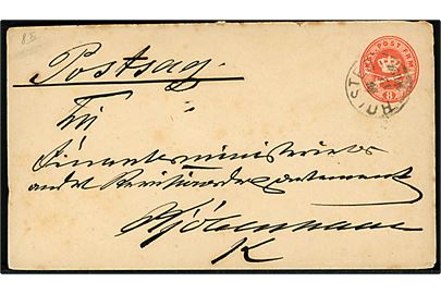 8 øre helsagskuvert mærket Postsag med lapidar Holsted d. 18.12.1888 til Finansministeriet i Kjøbenhavn.