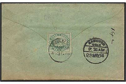 1/2 anna på brev fra Moulmein d. 27.5.1914 til Rangoon.