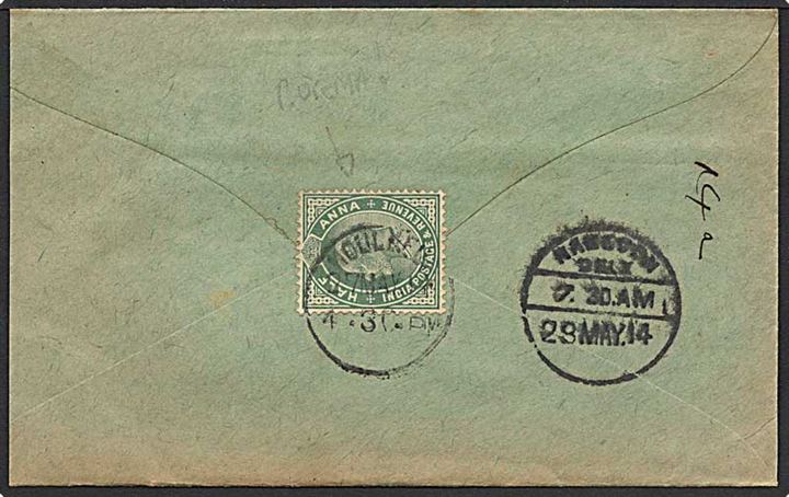 1/2 anna på brev fra Moulmein d. 27.5.1914 til Rangoon.
