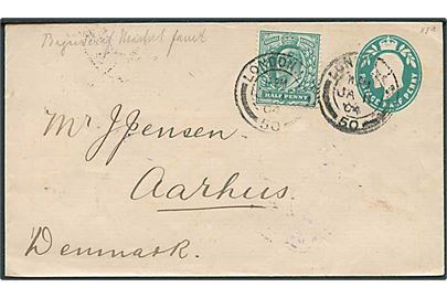 ½d Edward VII helsags kuvert opfrankeret med ½d Edward VII fra London d. 11.1.1904 til aarhus, Danmark.