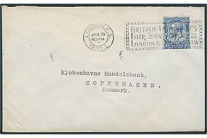 2½d George V med perfin BB på brev fra London d. 18.1.1932 til København, Danmark.