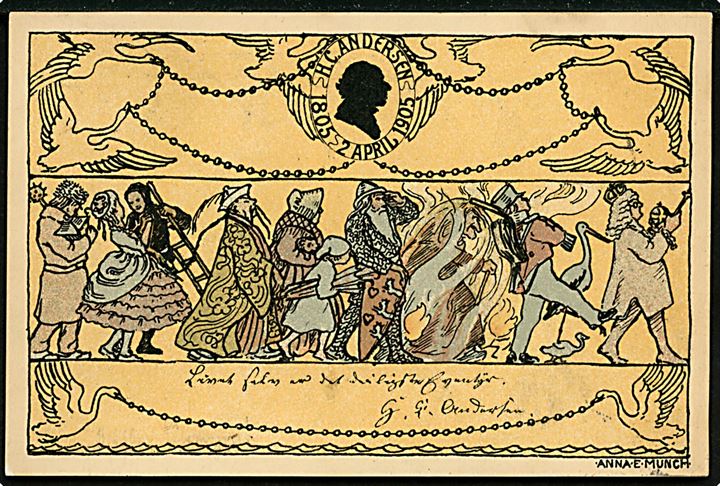 Anna E. Munch: Tegnet kort i anledning af 100 året for H.C. Andersen's fødsel. Cirklen u/no. 