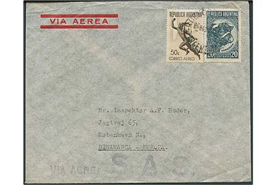 50 c. og 20 c. på luftpostbrev fra danske konsulat i Buenos Aires (uklar dato) til København, Danmark. Liniestempel: Via Aerea S.A.S.