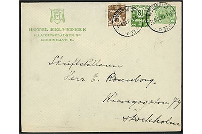5 øre Chr. X og 10 øre Bølgelinie, begge med tydelig spor efter automatafskæring, samt 5 øre Bølgelinie på brev annulleret Kjøbenhavn B. d. 11.6.1922 til Stockholm.