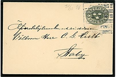 4 öre helsags-tryksagskuvert annulleret med særligt forsøgs-håndrullestempel Jönköping d. 31.12.1896 til Staby.