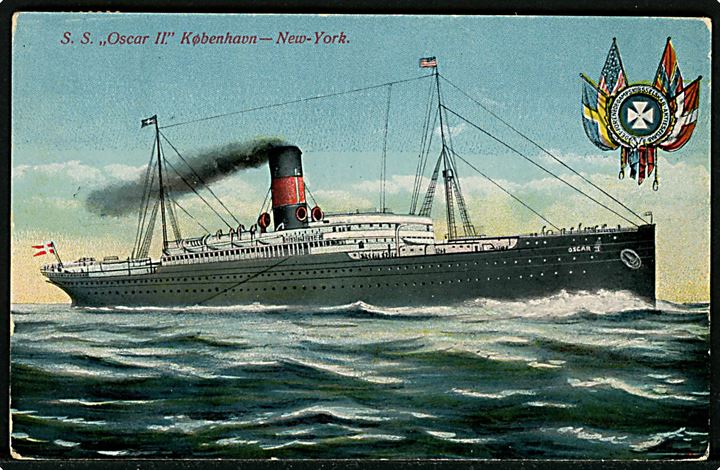 Oscar II,  S/S, Skandinavien Amerika Linie på rute København - New York. Anvendt fra New York 1921.