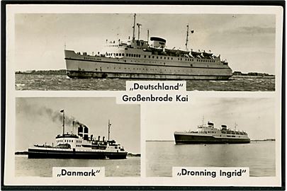 Gedser-Grossenbrode overfarten med færgerne Deutschland, Danmark og Dronning Ingrid. J. Simonsen no. 20a.