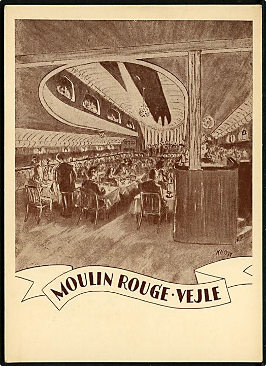 Vejle. Tegnet kort (sig. KHO) fra Moulin Rouge. U/no. 