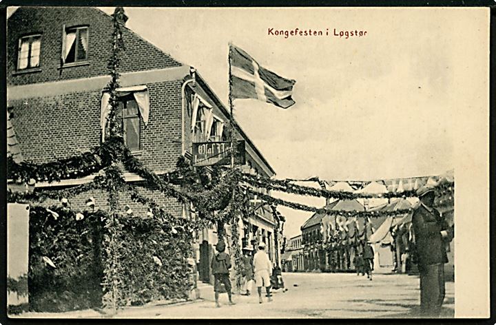Løgstør, udsmykning ved kongefesten d. 8.8.1908. S. Sørensen Kjældgaard u/no.