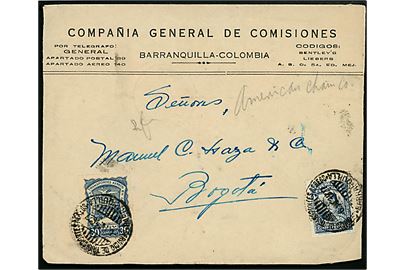 Colombia 4 c. og 30 c. SCADTA luftpost på luftpostbrev fra Barranquilla d. 6.4.1927 til Bogota. Ank.stemplet i Bogota d. 8.4.1927.