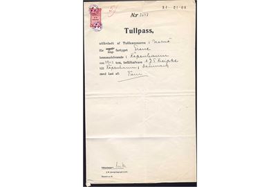 Tullpass med 1 kr. stempelmærke stemplet Tullkammaren i Malmö for dampskibet Dana af København dateret d. 13.7.1912.