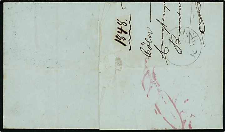 1848. Portobrev med langt indhold dateret i Cöln d. 6.6.1848 med transit stempel P. MEMEL 18. JUNI til Königsberg i Preussen.