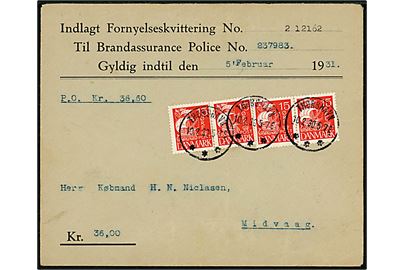 15 øre Karavel (to parstykker) på 60 øre frankeret brev med postopkrævning annulleret med brotype IIIb Thorshavn d. 10.2.1930 til Midvaag.