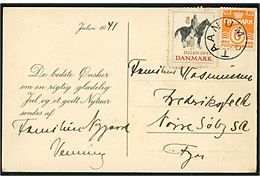 6 øre Bølgelinie og Julemærke 1941 på julekort sendt som tryksag og annulleret med udslebet stjernestempel TAANUM til Frederiksfelt pr. Nørre Søby St.