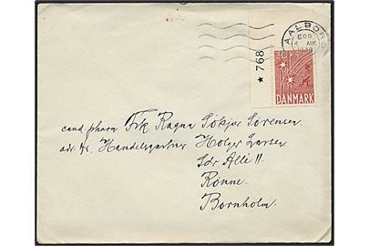 20+5 øre rød på brev fra Aalborg d. 4.8.1948 til Rønne. Marginal No. *768.