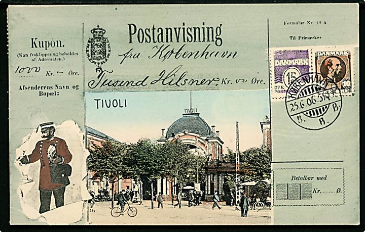 Købh., Postanvisning-hilsen med Tivolis indgang. A. Vincent no. 4050.