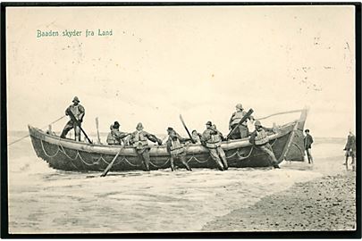 Redningsbåd skyder fra Land. P. Alstrup no. 1223.