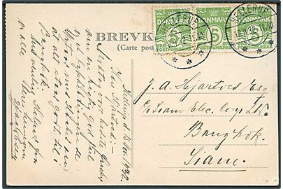 5 øre Bølgelinie (3) på brevkort fra Hellerup d. 18.11.1932 til Bangkok, Siam.