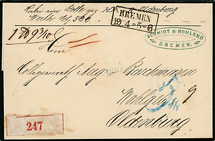 Ufrankeret pakkefølgebrev fra Bremen d. 19.4.18xx til Oldenburg.