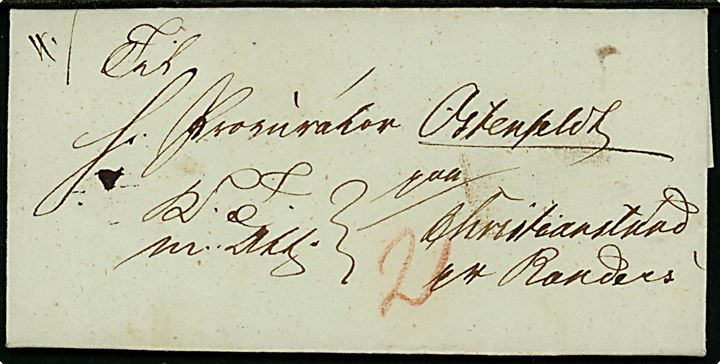 1830. Tjenestebrev mærket K.T.m.Att. fra Viborg Stift dateret d. 28.7.1830 til Christianslund pr. Randers. Flere portopåtegninger.
