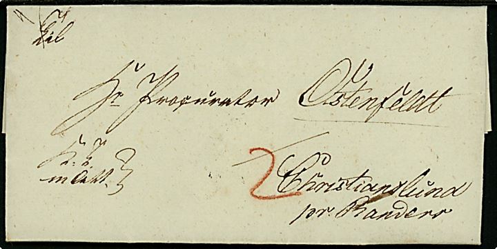 1832. Tjenestebrev mærket K.T.m.Att. fra Viborg Stift dateret d. 7.3.1832 til Christianslund pr. Randers. Flere portopåtegninger.