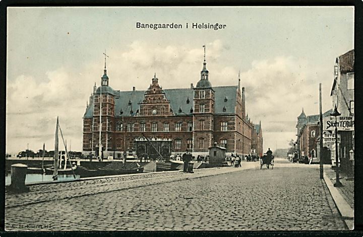 Helsingør, havneparti og banegård. Stenders no. 942.