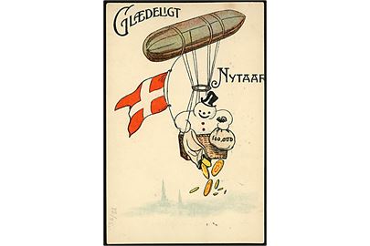 Ludvig Møgelgaard: Snemand i Luftballon. Glædeligt Nytaar. A. Vincent serie 164.