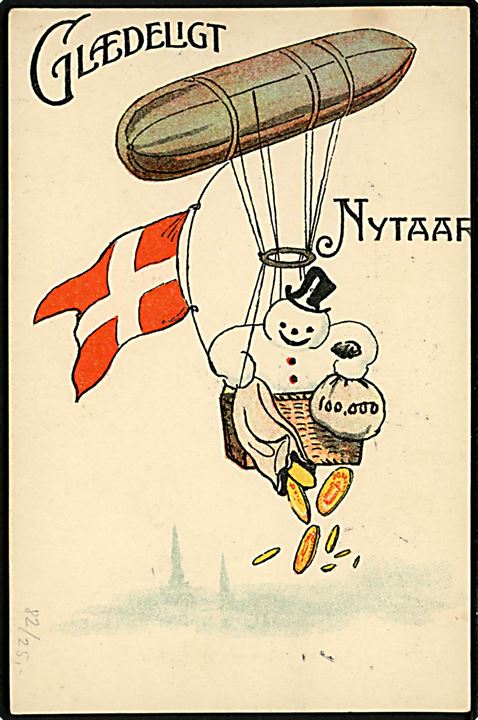 Ludvig Møgelgaard: Snemand i Luftballon. Glædeligt Nytaar. A. Vincent serie 164.