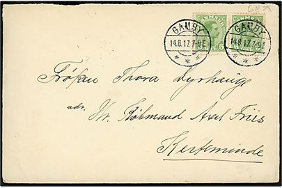5 øre Chr. X i parstykke - højre mærke med variant Spaltet C - på brev annulleret med brotype IIa Gamby d. 14.8.1917 til Kerteminde.
