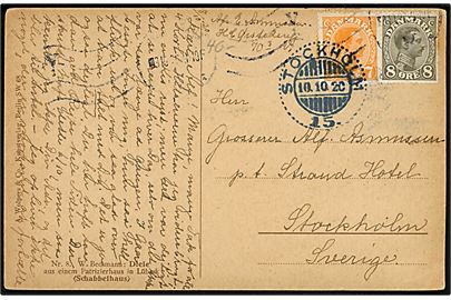 7 øre og 8 øre Chr. X på brevkort fra Kjøbenhavn d. 9.10.1920 til Stockholm, Sverige.