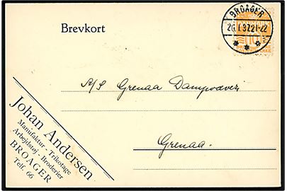 10 øre Bølgelinie på brevkort annulleret med brotype IVc Broager sn2 d. 20.1.1937 til Grenaa.