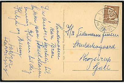 20 øre Fr. IX på brevkort annulleret med pr.-stempel Tranum pr. Brovst d. 19.3.1958 til Krogstrup.