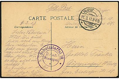 Ufrankeret feltpostkort fra militær flyver ved Deutsche Feldpost no. 55 stemplet Feldpost d. 11.3.1917 til Göppingen. Briefstempel: Schutzstaffel 18 