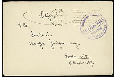 Ufrankeret feltpostbrev stemplet Wilhelmshaven d. 6.7.1918 til Berlin. Svagt briefstempel: Kaiserlische Marine / Flugstation Wilhelmshaven.