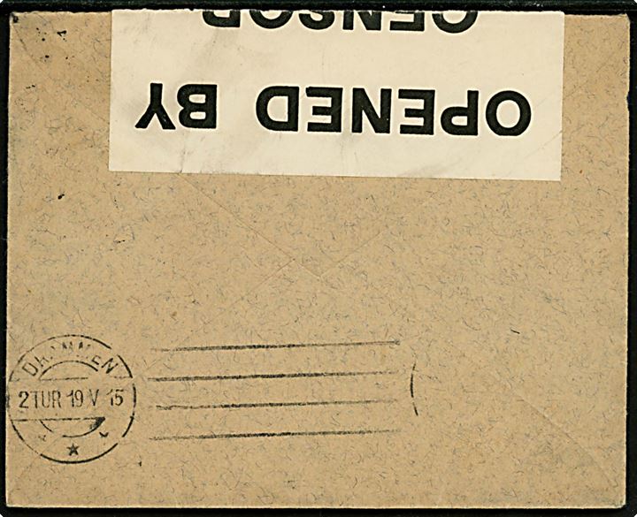 25 c. Såerske på brev annulleret med svagt stempel d. 13.5.1915 til Drammen, Norge. Åbnet af britisk censur no. 556 og ank.stemplet i Drammen d. 19.5.1915.