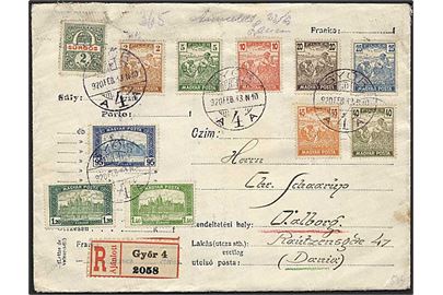 5,04 korona på Rec. brev fra Györ d. 20.2.1913 til Aalborg.