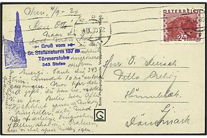 24 groschen singel på postkort fra Wien d. 4.9.1930 til Humlebæk.