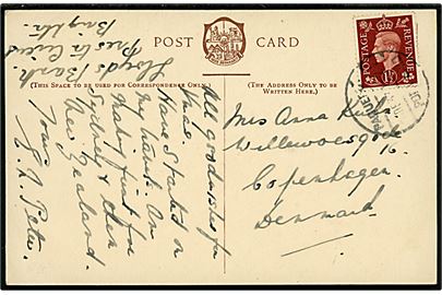 1½d George VI på brevkort (P. & O. Line S/S Cathay) annulleret med egyptisk skibsstempel Paquebot Port Said d. 8.12.1937 til København, Danmark.