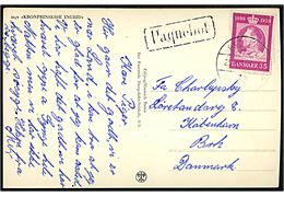 35 øre Fr. IX 60 år (defekt) på brevkort (DFDS Englandsbåd M/S Kronprinsesse Ingrid) annulleret Esbjerg B. d. 25.4.1960 og sidestemplet Paquebot til København.