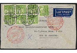 40 øre Karavel (7) på 280 øre frankeret luftpostbrev fra København d. 4.9.1934 via Berlin og Stuttgart til Rio de Janeiro, Brasilien. Tysk luftpoststempel fra Berlin.