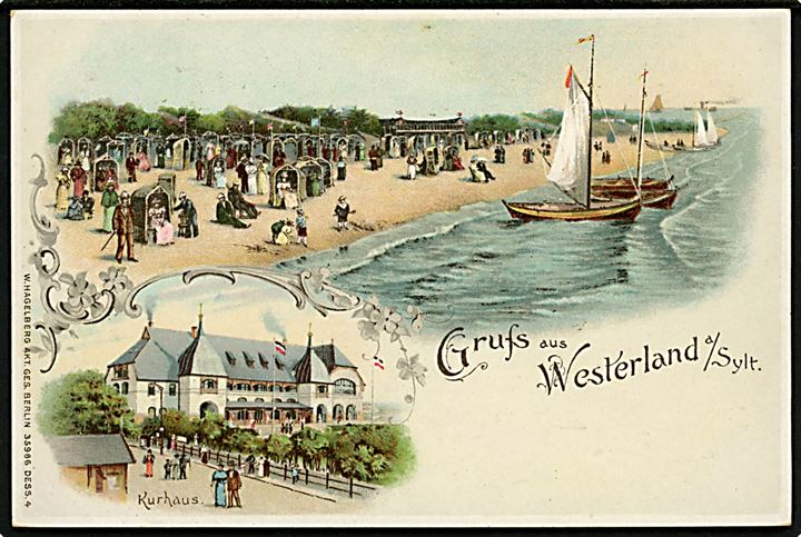 Tyskland, Westerland a/Sylt, Gruss aus med strand og kurhaus. 