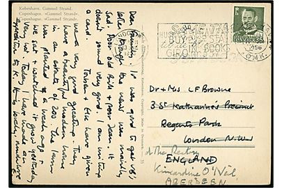 35 øre Fr. IX på brevkort fra København d. 11.6.1956 til London, England - eftersendt til Aberdeen.