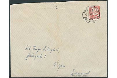20 øre Fr. IX på brev stemplet Den danske Brigade /1/ * i Tyskland * d. 2.5.1949 til Vejen.