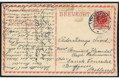 10 øre Fr. VIII på brevkort fra Thisted d. 18.11.1911 til sømand ombord på 3-mastet skonnert Hejmdal c/o danske konsulat i Bridgness, Skotland.