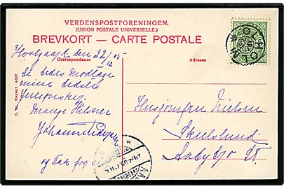 5 øre Våben på brevkort (Hvolgaard) dateret d. 22.12.1905 med stjernestempel ØLHOLM til Abybro St. Ank.stemplet Aabybro d. 24.12.1905.