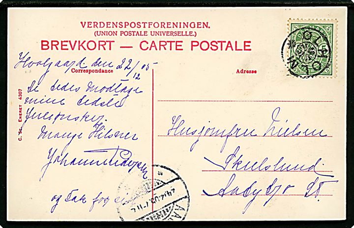 5 øre Våben på brevkort (Hvolgaard) dateret d. 22.12.1905 med stjernestempel ØLHOLM til Abybro St. Ank.stemplet Aabybro d. 24.12.1905.
