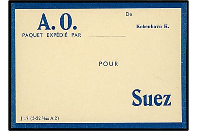 Brevbundt vignet - J17 (5-52 1/25 A2) - fra København K. med A.O. til Suez.